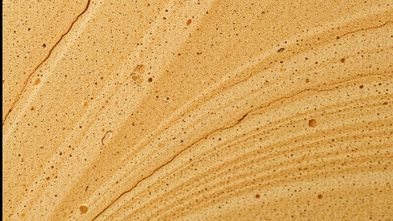 Macro shot of Sahara Travertine epoxy textures on warm sand base.