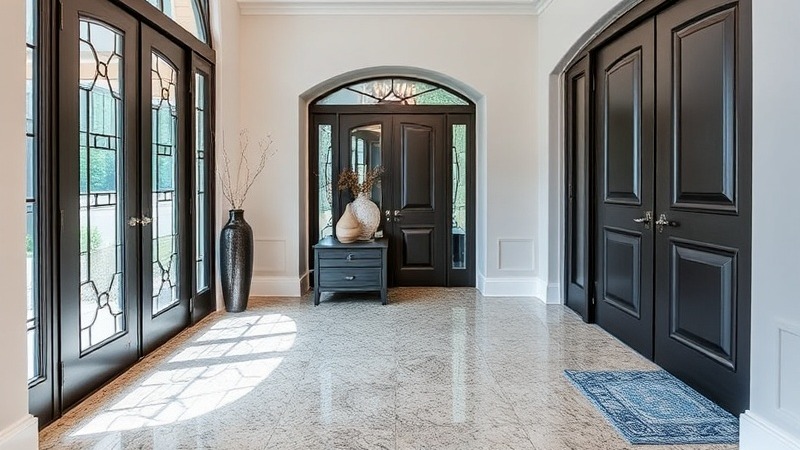 Elegant flake epoxy flooring in a luxury home foyer