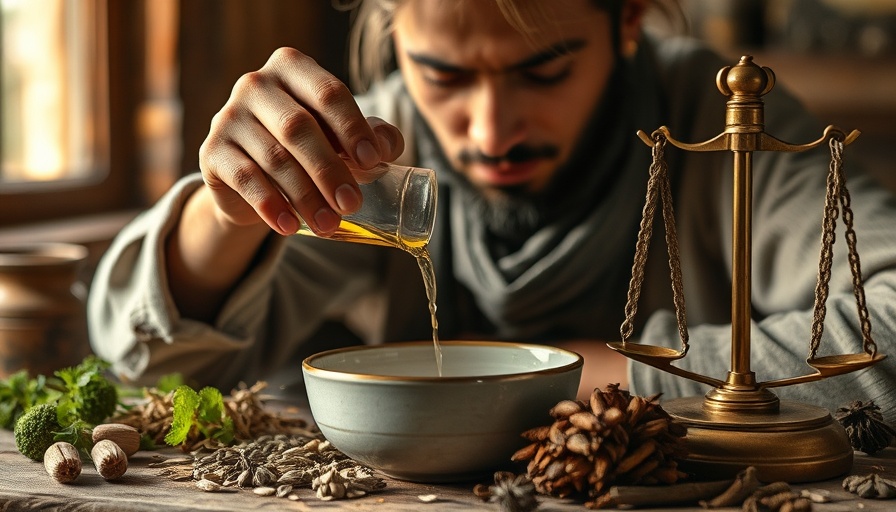 Person pouring herbal tea, traditional medicine scene.