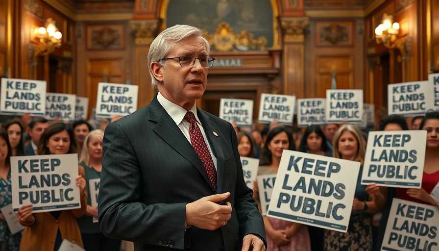 Politician speaks on Colorado public lands protection in government building.