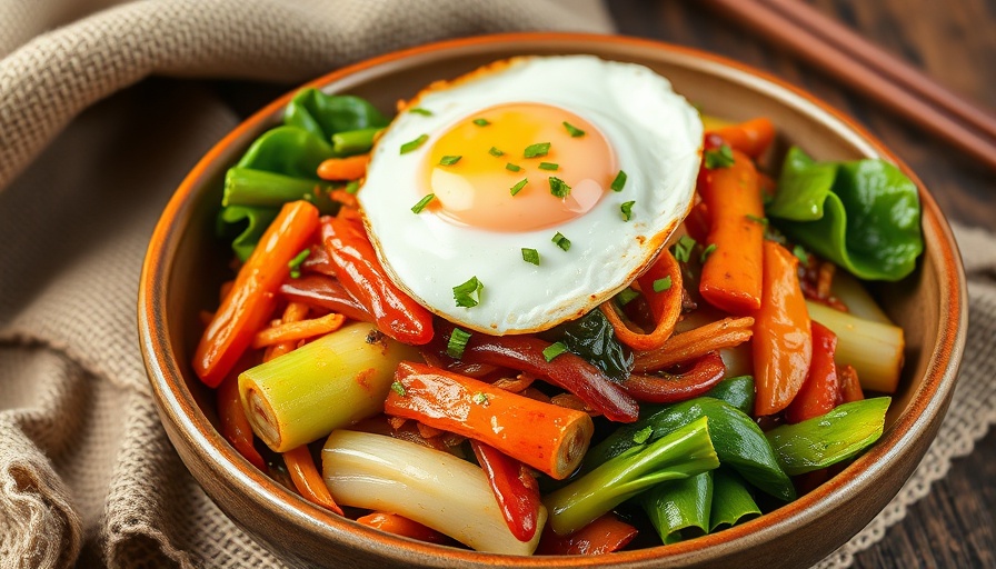 Spicy Ginger and Garlic Bok Choy with fried egg, garnished dish