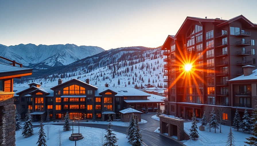 Luxury Snowmass Village destination at sunrise with mountain view.