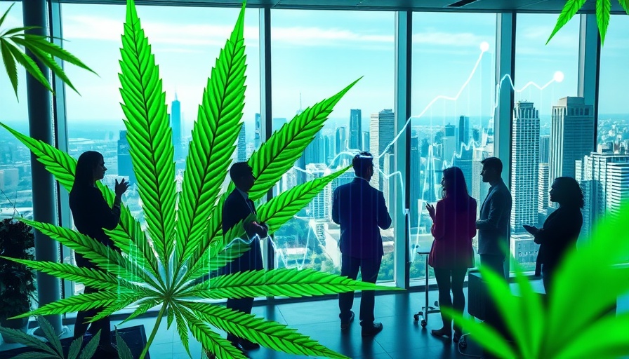 Abstract cannabis investment growth concept at Rainbow Realty office.
