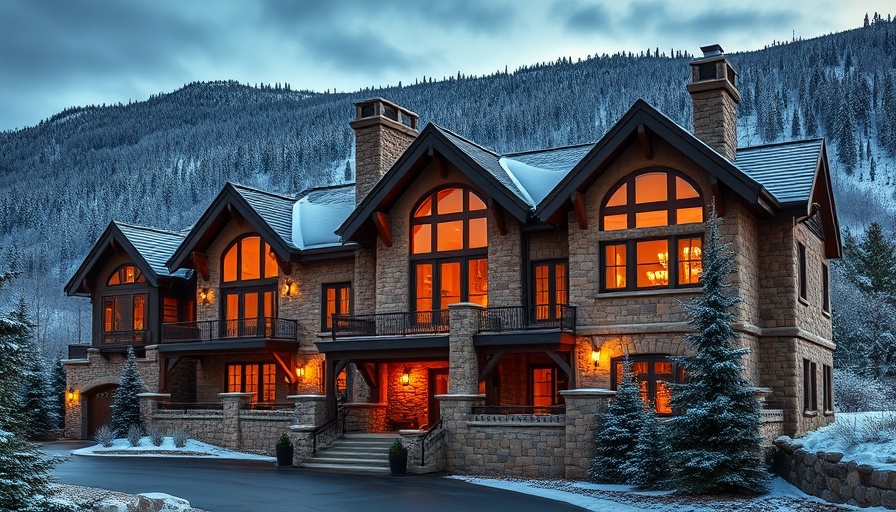 Rustic Colorado mansion in snowy mountain setting, highlighting the mansion market.
