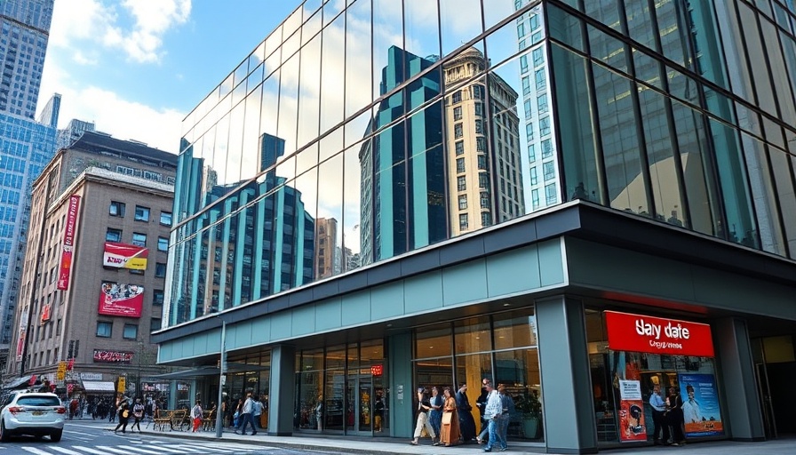 Modern Denver commercial real estate, glass building facade.