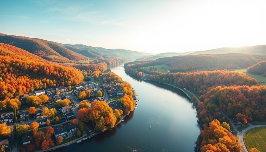 Scenic aerial view of Cañon City, Colorado with river and autumn foliage.