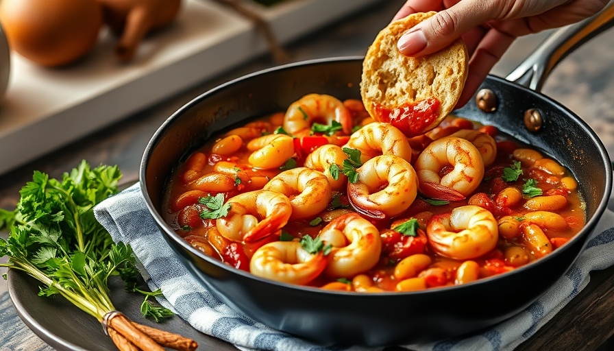 One-skillet shrimp recipe with herbs and beans.