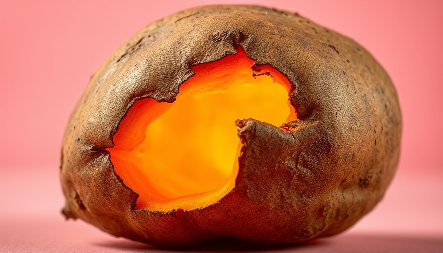 Rustic potato showcasing glowing cut for seeds of delicious vegetables.