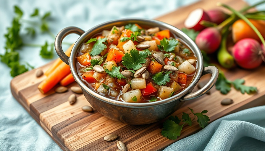 Cilantro and pepita salsa with fresh vegetables on a wooden board.