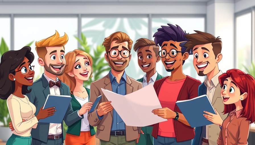 Group animation sharing local news illustration.