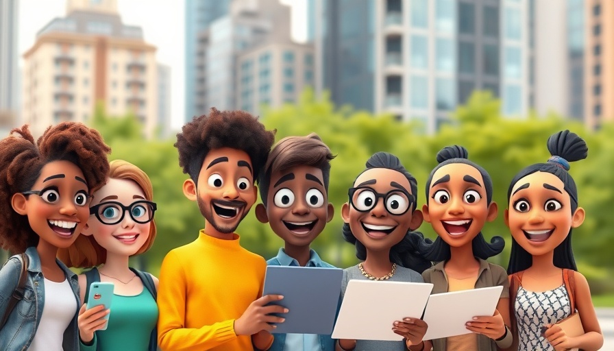 Animated group discussing news sharing online