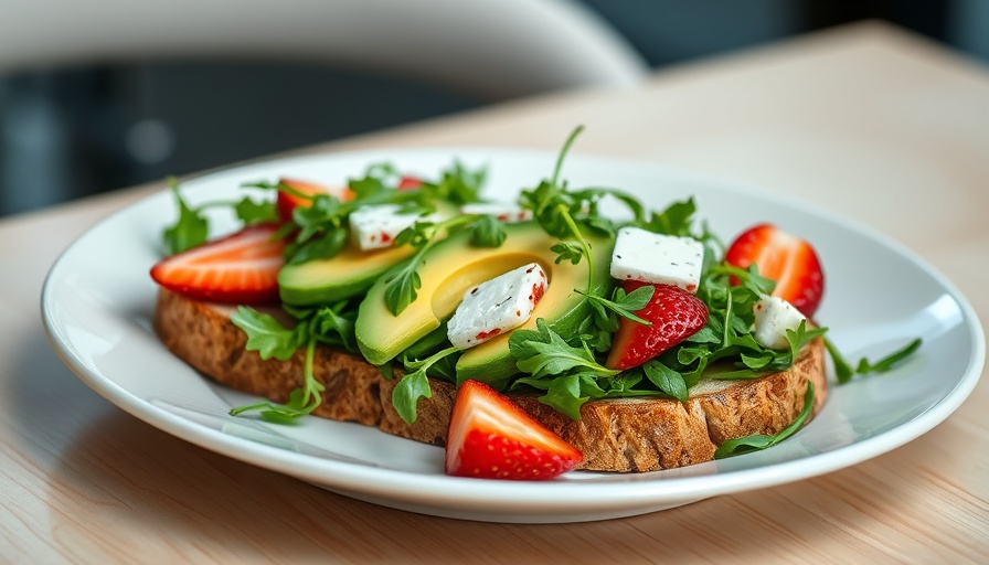 Avocado toast with micro arugula on a white fluted plate.