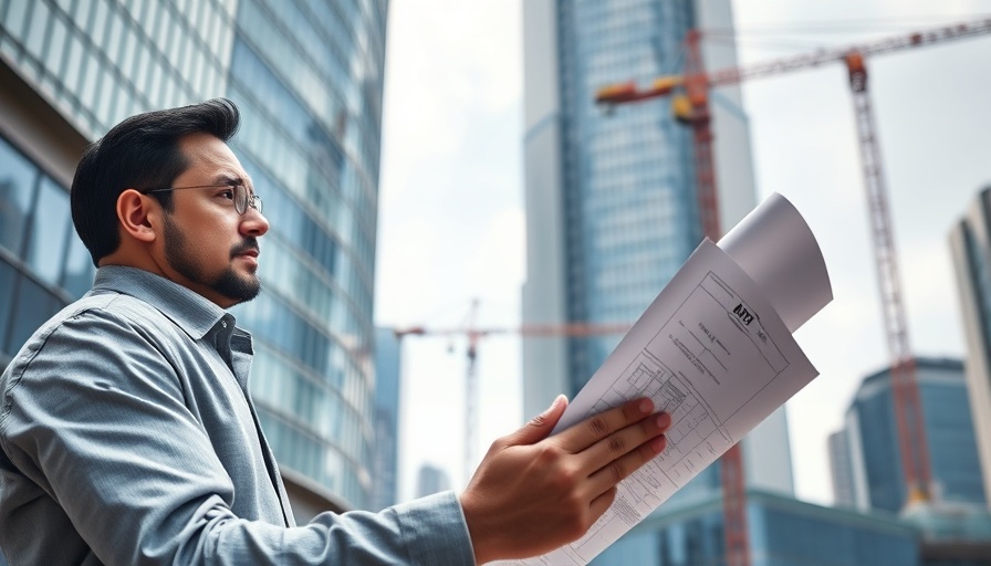 Architect analyzing blueprints at Colorado construction site, illustrating tax policy impact.