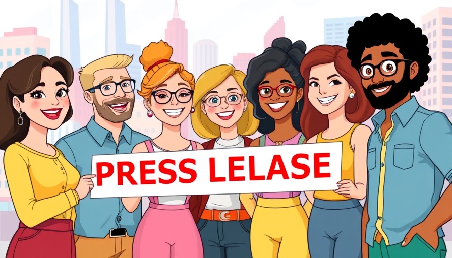 Animated diverse group promoting publishing community news service online.