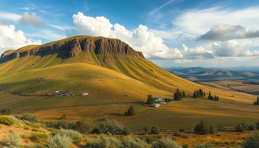 Scenic landscape near Gunnison, camping sites with hill and clouds.