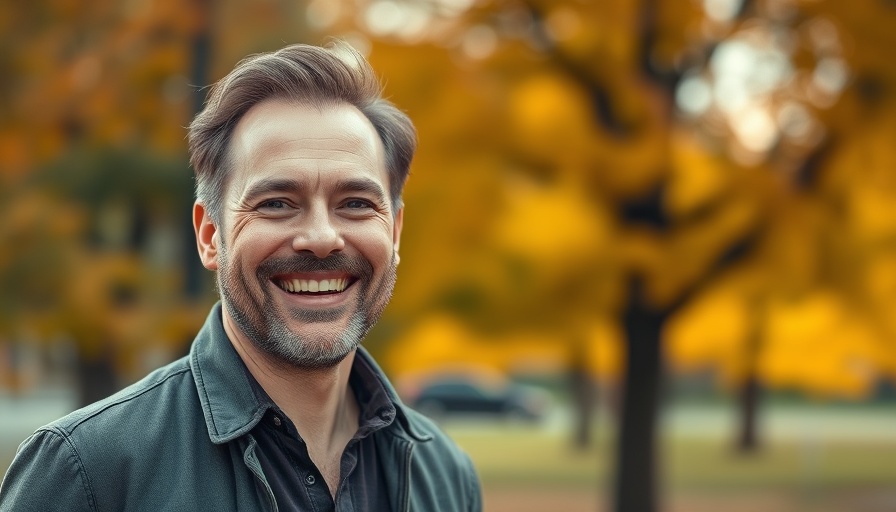Cheerful man outdoors with autumn background, best ROI renovations.