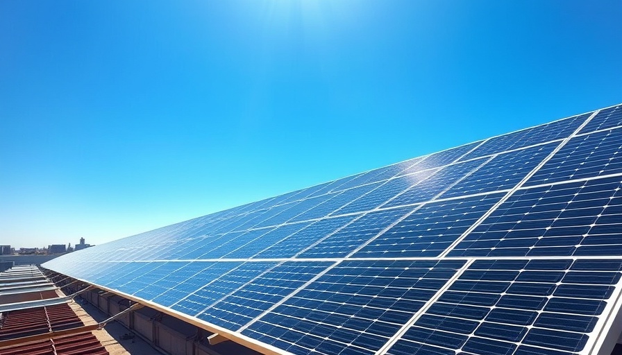 Solar panels on rooftop under clear sky, sustainable energy source.