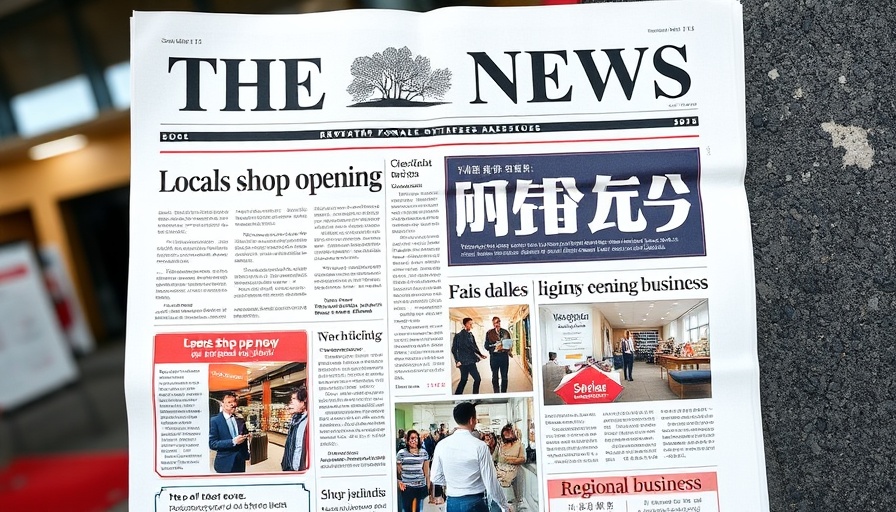 Business newspaper featuring local shop opening with regional news