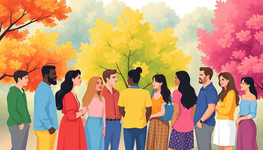 Colorful digital illustration of diverse group sharing news on platform.