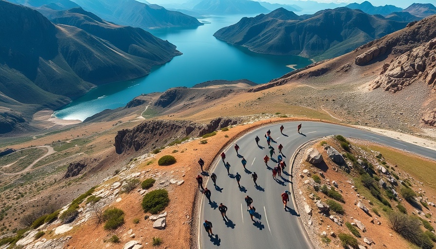 Aerial view of marathon event near lake in Fort Collins, Colorado.