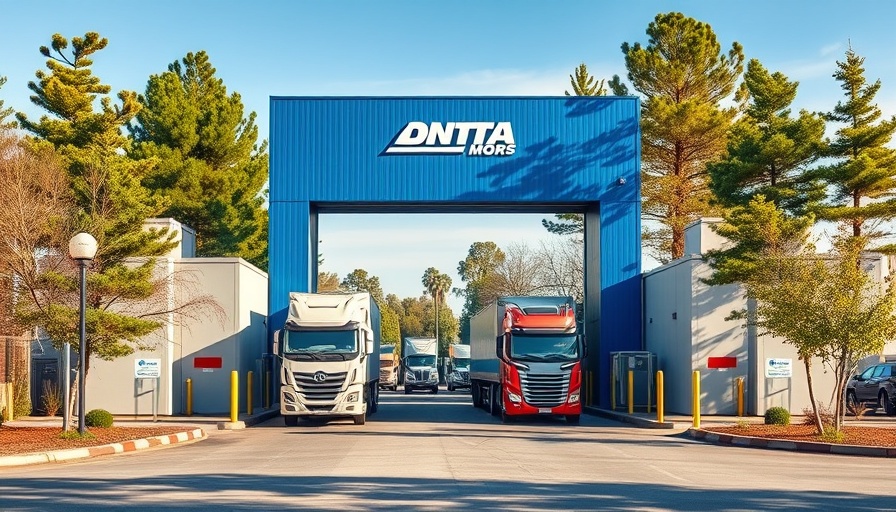 Votorantim facility entrance with trucks, capturing the essence of real estate investment.