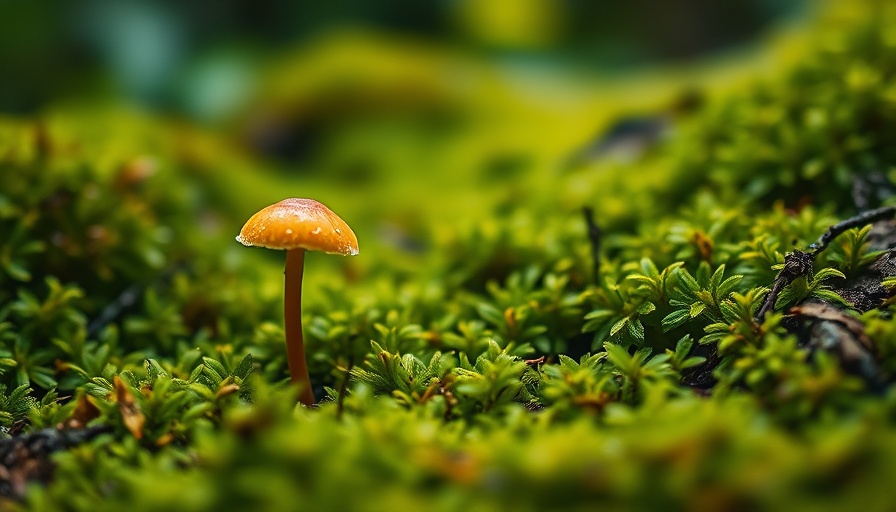 Importance of fungi in ecosystem: small mushroom on moss.