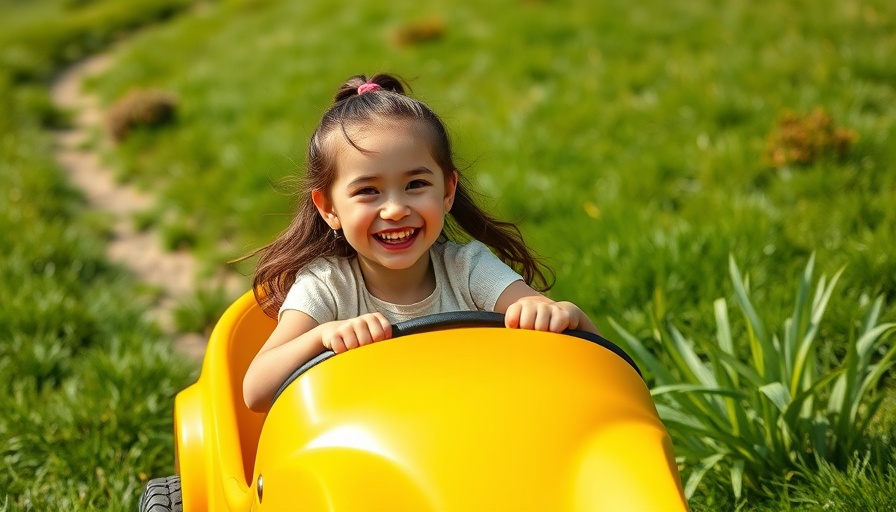 Joyful young girl enjoying Colorado Alpine Slides, lush greenery.