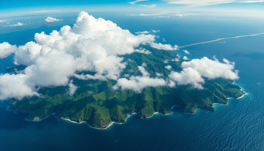 Aerial view of Hawaiian mountains and ocean, highlighting scenic beauty.