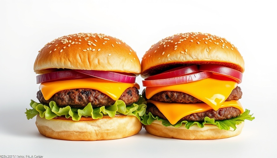 Juicy cheeseburgers with lettuce and sauce on a white background.