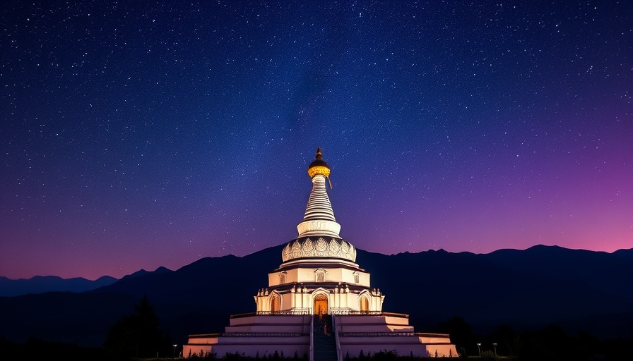 Stunning night sky over stupa for dark sky tourism in Colorado.