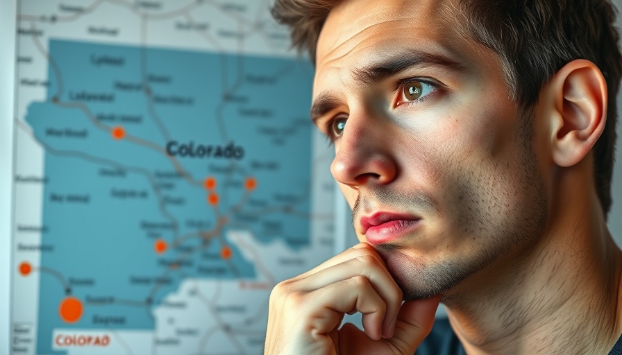 Relocation to Colorado concept with thoughtful individual and map.