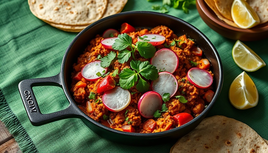 Savory breakfast ideas: Colorful skillet with radish and herbs.