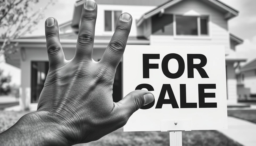 Monochromatic hand covering 'For Sale' sign, hidden listings in real estate theme.