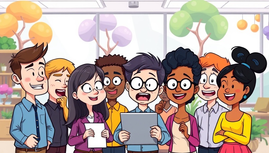 Animated team presenting press release distribution service.
