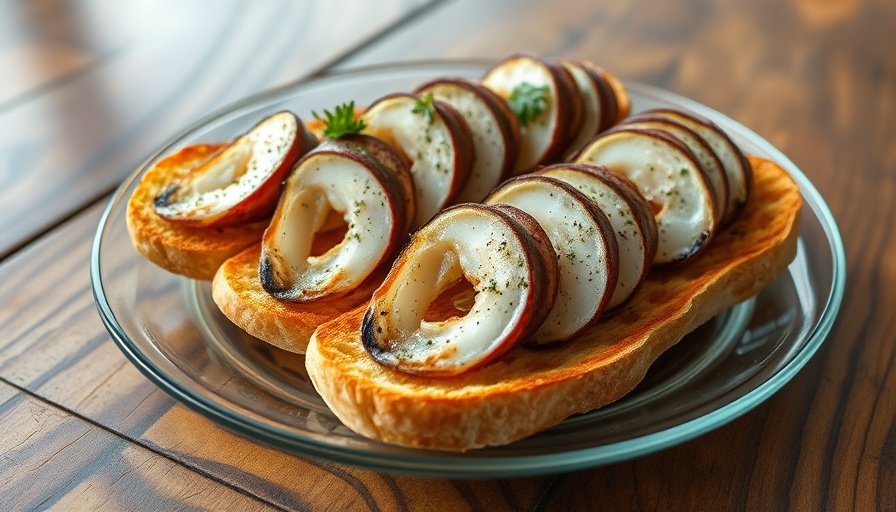 Tasty boquerones recipes on toasted bread with herbs.
