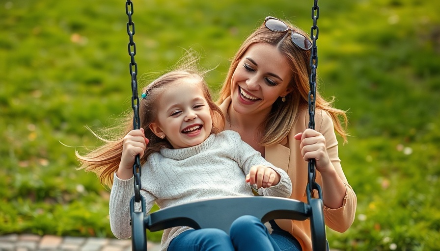 Family enjoying outdoor summer activities on a swing.