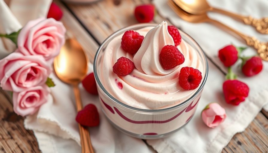 Rose ginger raspberry ripple frozen yogurt with roses and raspberries.