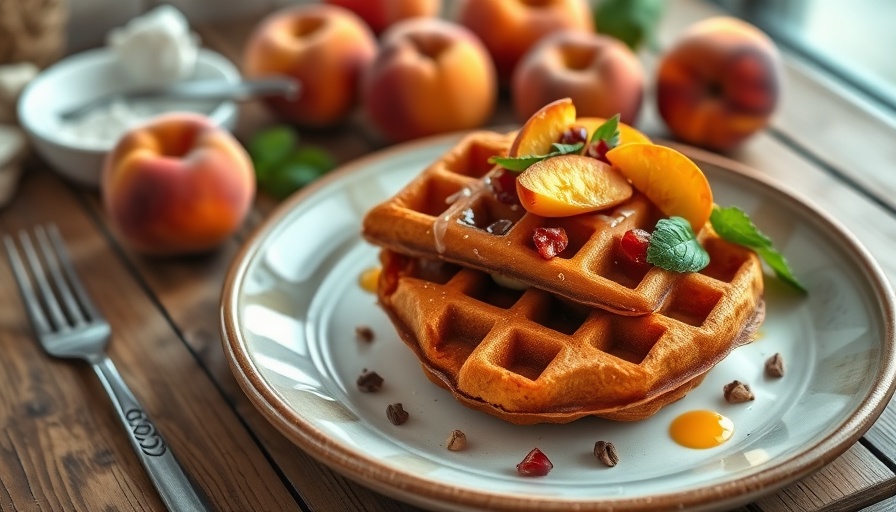 Sweet potato waffles recipe with toppings on a rustic plate.
