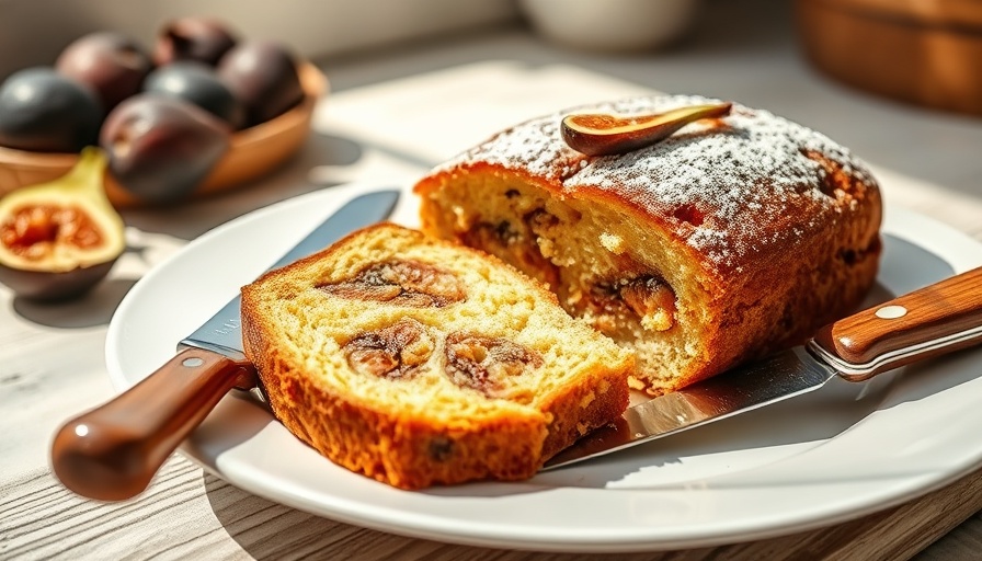 Delicious fig cake on plate with slice missing, fig recipes.