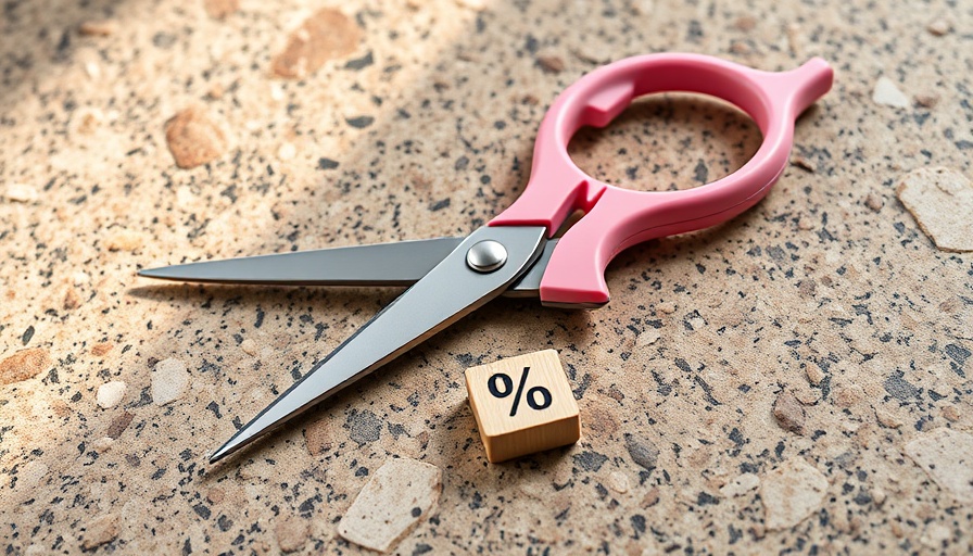 Creative display with pink scissors and percentage blocks, representing mortgage rates for credit-impaired borrowers.