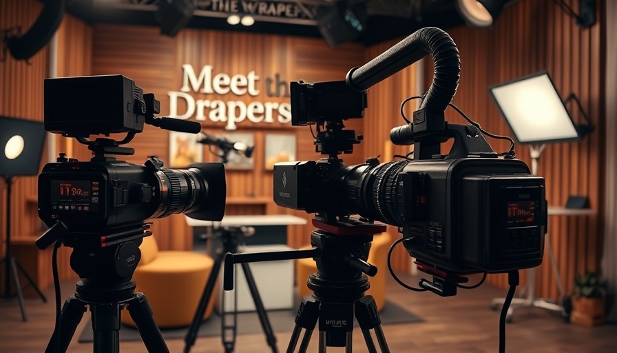 Meet the Drapers pitching set in a TV studio with cameras and lights.