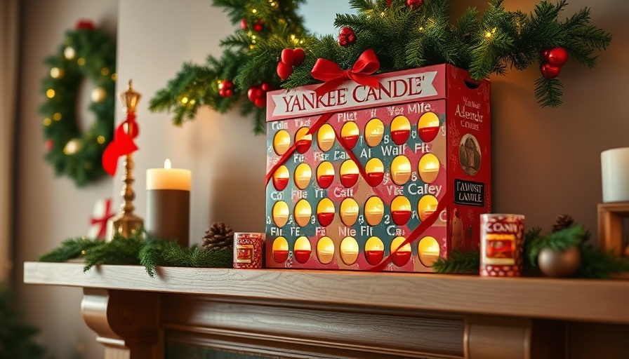 Yankee Candle Advent Calendar 2025 beautifully displayed on a festive mantle.