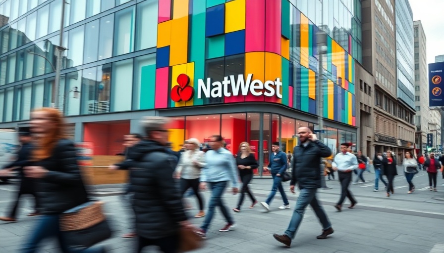 NatWest building with people walking, capturing city life.