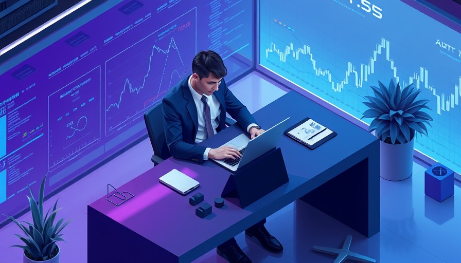 Businessman working at a desk with digital graphs, illustrating fractional GTM leaders start-up growth.
