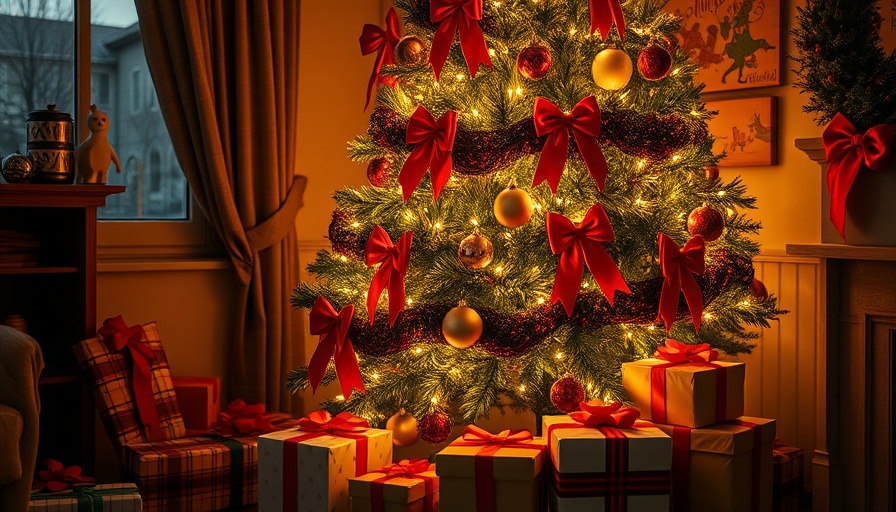 Aldi Christmas specialbuys festive tree with red bows and gifts.