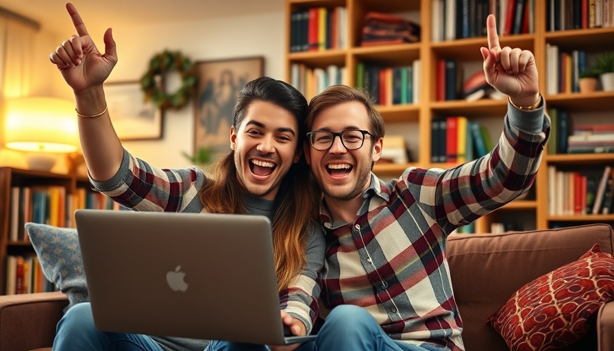 Excited couple celebrating Exetel NBN 500 plan success with laptop.