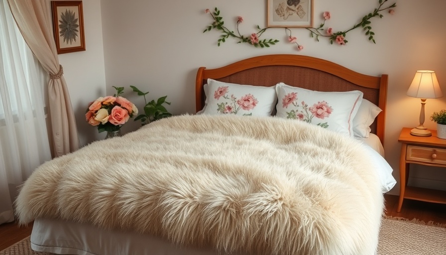 Cozy bedroom with Aldi faux animal rugs on bed.