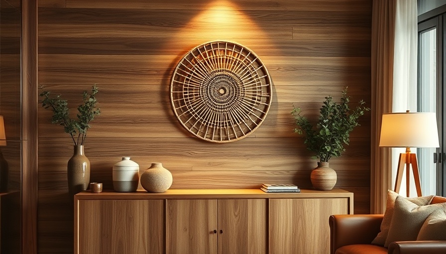 Warm home design with neutral textiles and wooden decor.