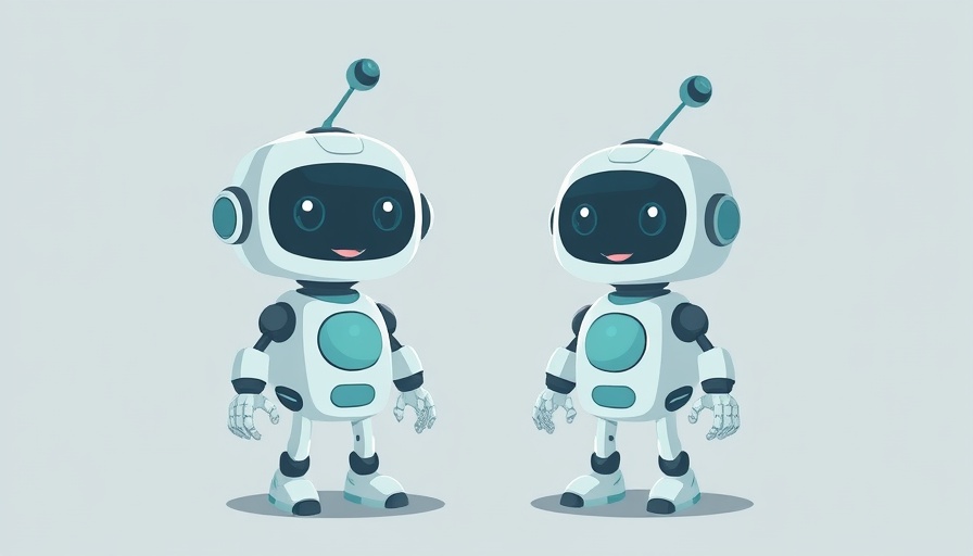 Cartoon robot with modern grid background illustration.