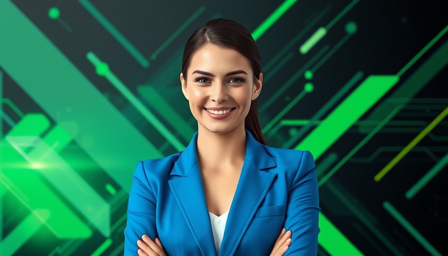 Tech conference speaker portrait on Electric Trucks Launch backdrop.